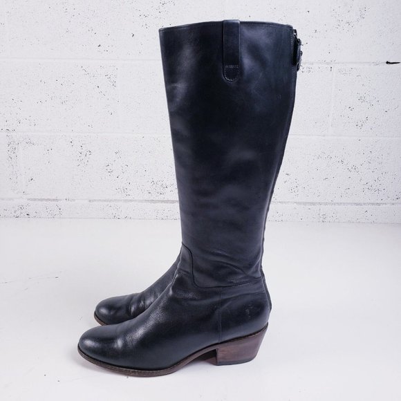 Cole Haan Women's Size 9 Wesley Black Leather Tall Riding Boots Low Heel Zip - Picture 2 of 11